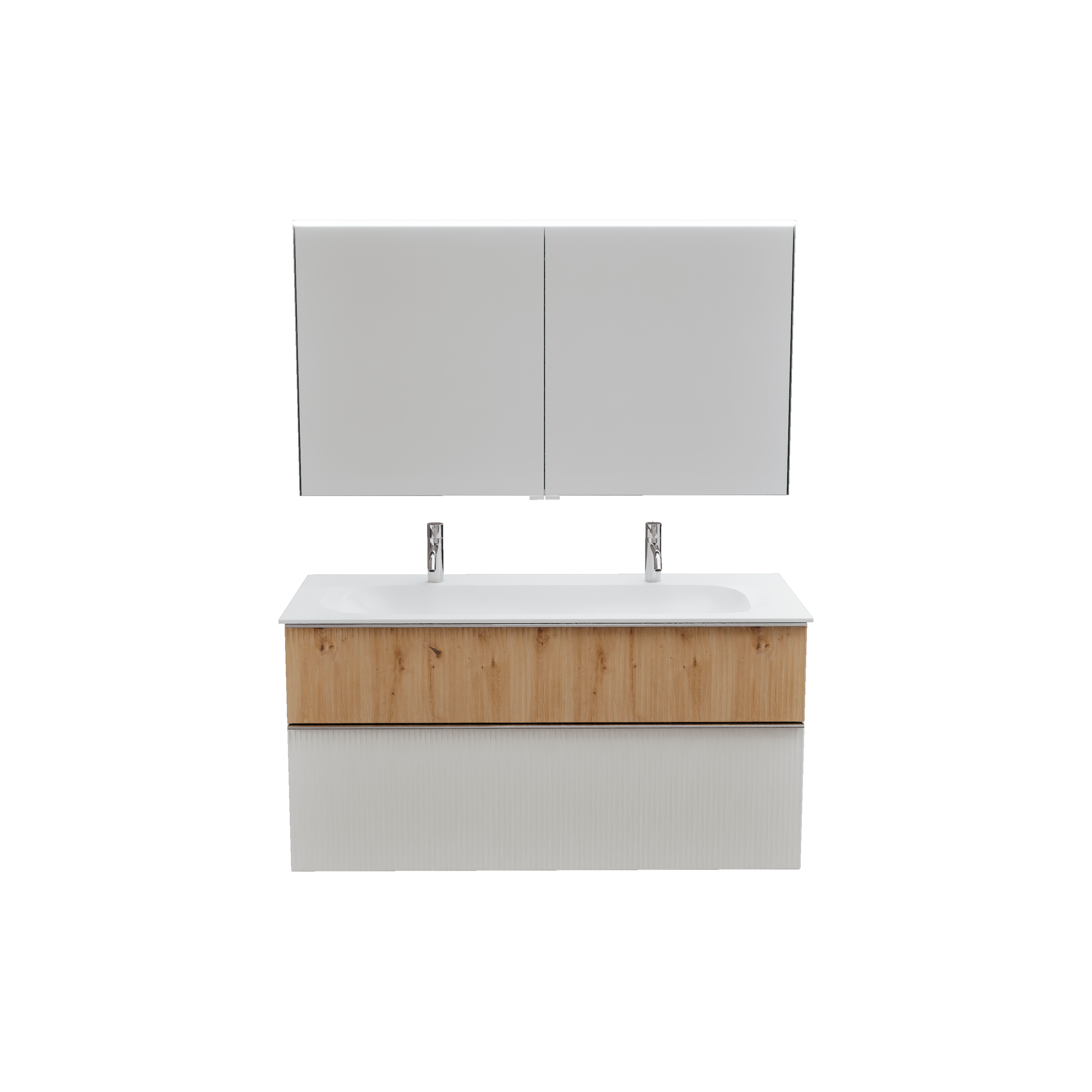 burgbad Fiumo 2.0 Badmöbel-Set 1420mm Weiß Matt, Griff Chrom G0146