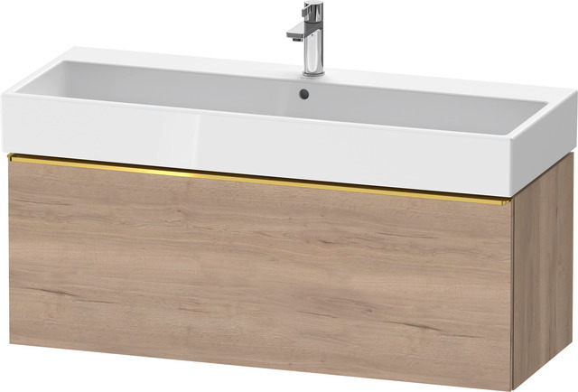 Duravit D-Neo Waschtischunterbau wandhängend mit Möbelgriff Gold poliert