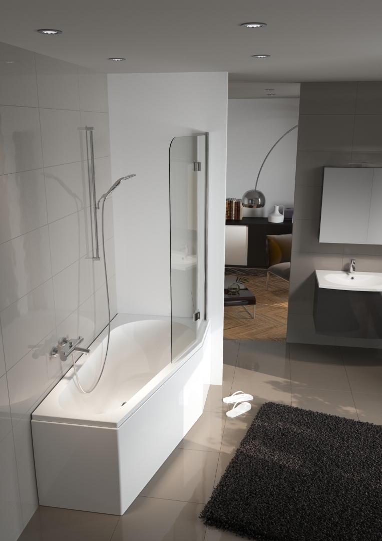 Delta Einbau-Badewanne mit Dusch-Bereich, Ausführung links, 160 x 80cm