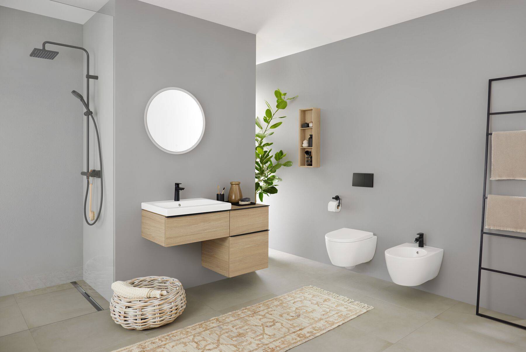 iCon Set Wand-WC Tiefspüler, verkürzte Ausladung, Rimfree, mit WC-Sitz