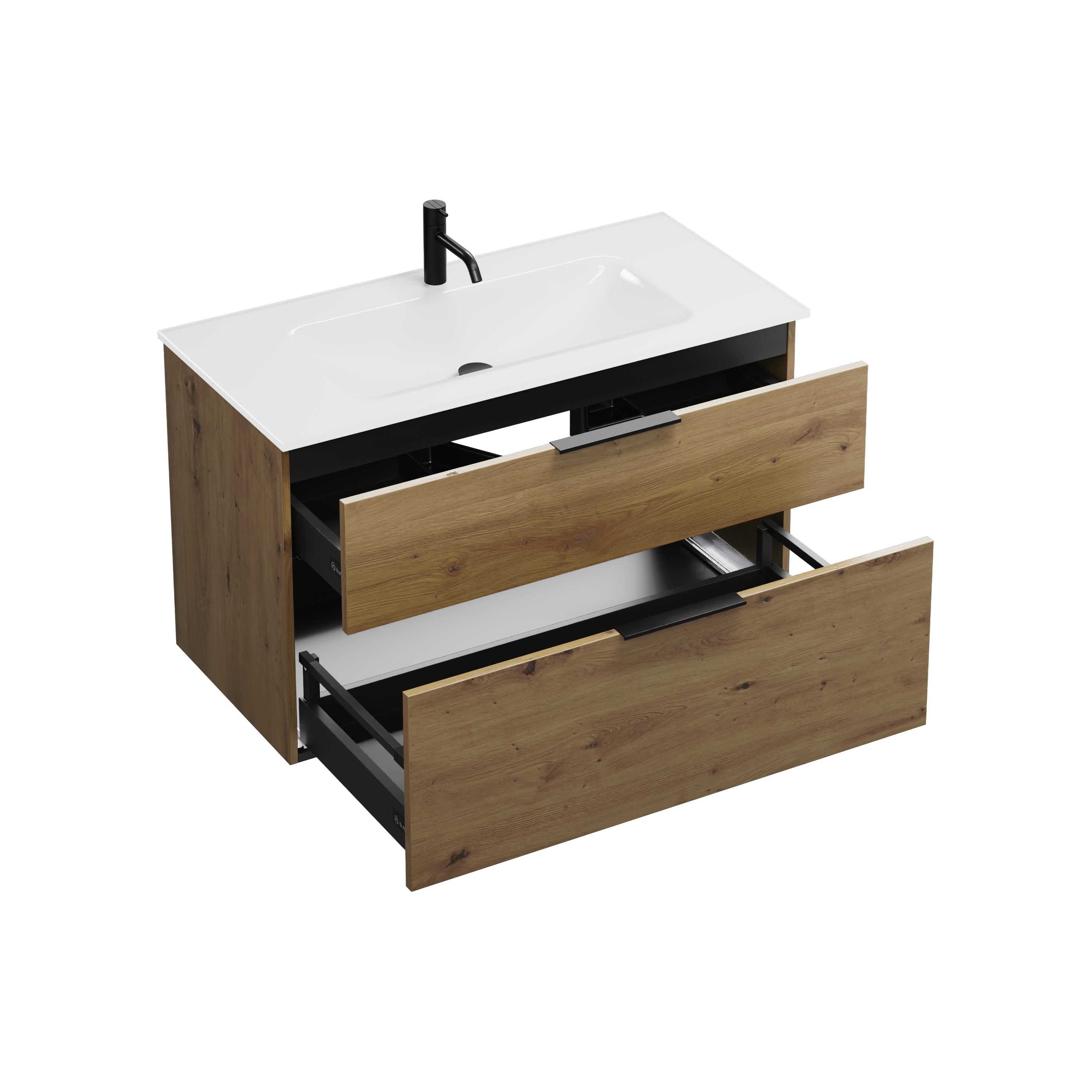 Eqio Badmöbel-Set SEYX102 mit Glas-Waschtisch, Eiche Dekor Urban/Weiß