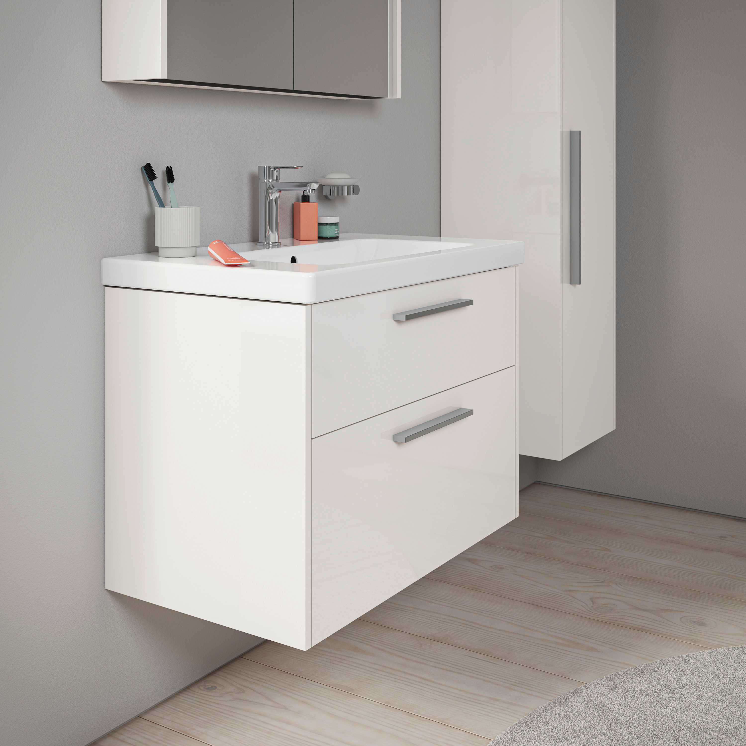 D-Code 2.0 Waschtischunterbau wandhängend, Griff chrom, 784mm