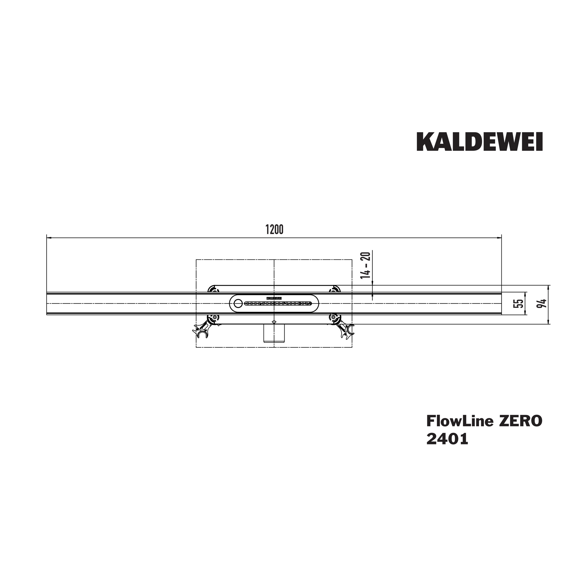 Flowline Zero Duschrinnen-Set mit FlowDrain Flat,  1200mm, champagner gebürstet
