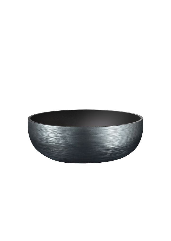 Runde schwarze Schale aus Metall mit gebürsteter Oberfläche