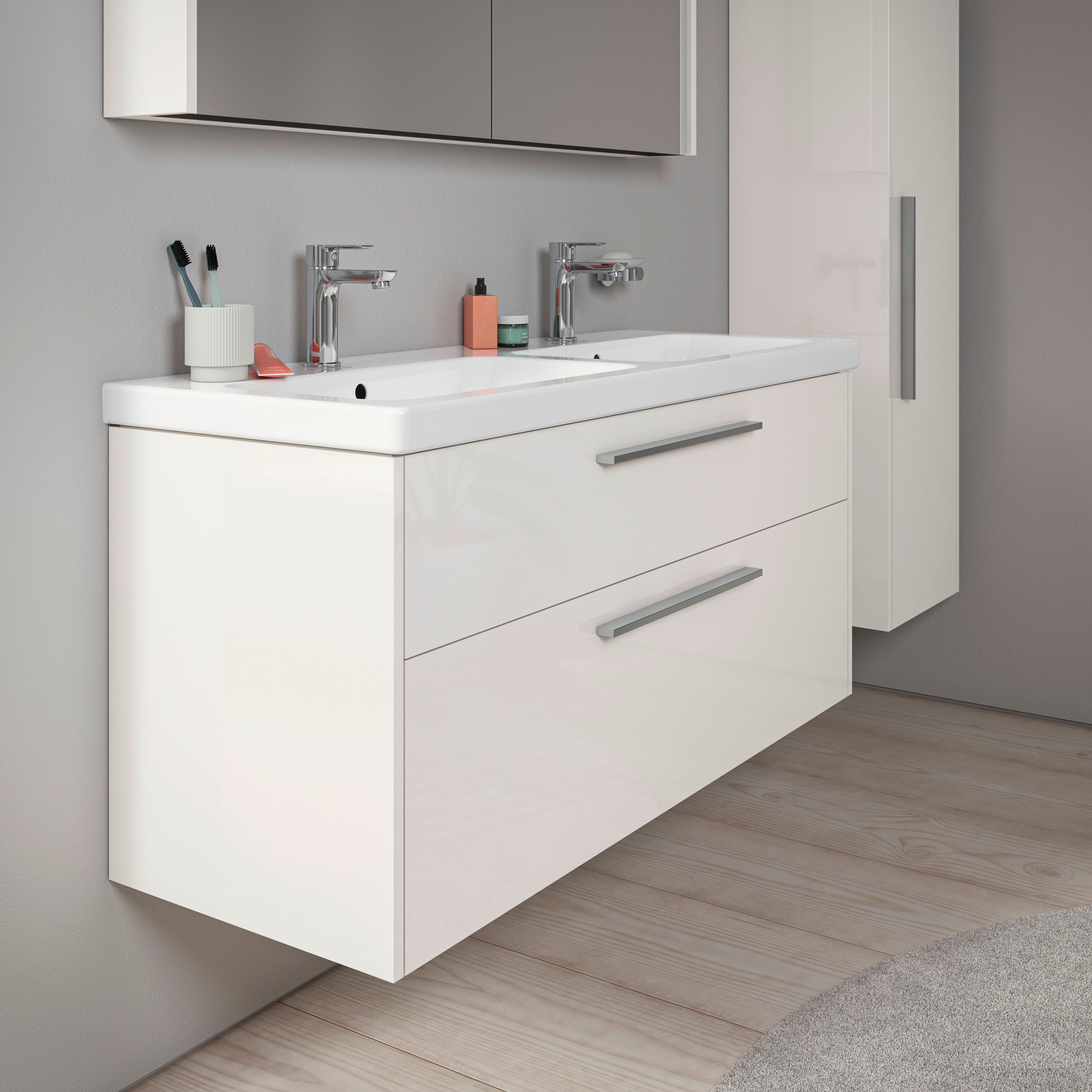 Duravit D-Code 2.0 Badmöbel-Set 120cm, weiß hochglanz, Griff chrom