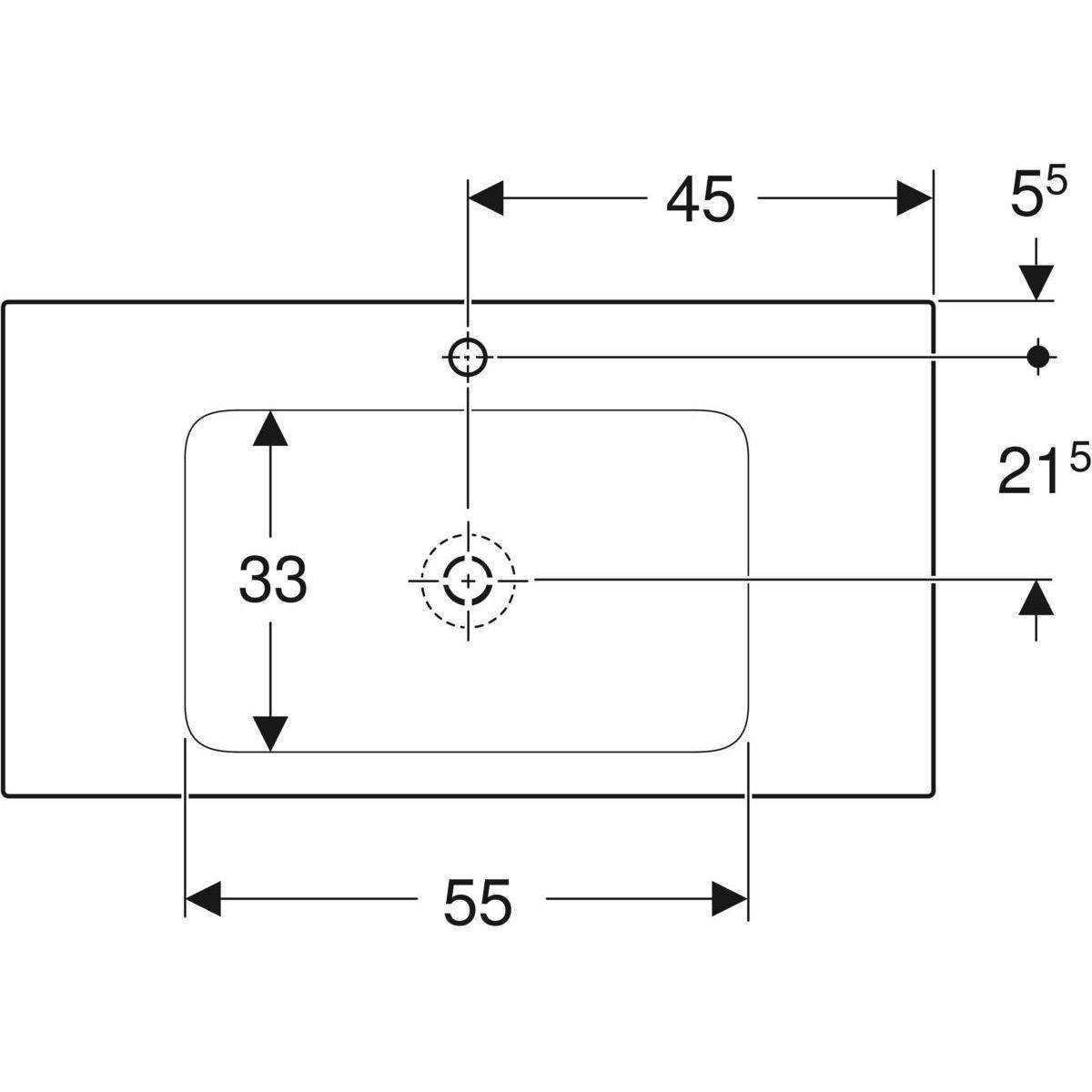 Technische Zeichnung mit Maßen und Positionen von 55x33 cm u