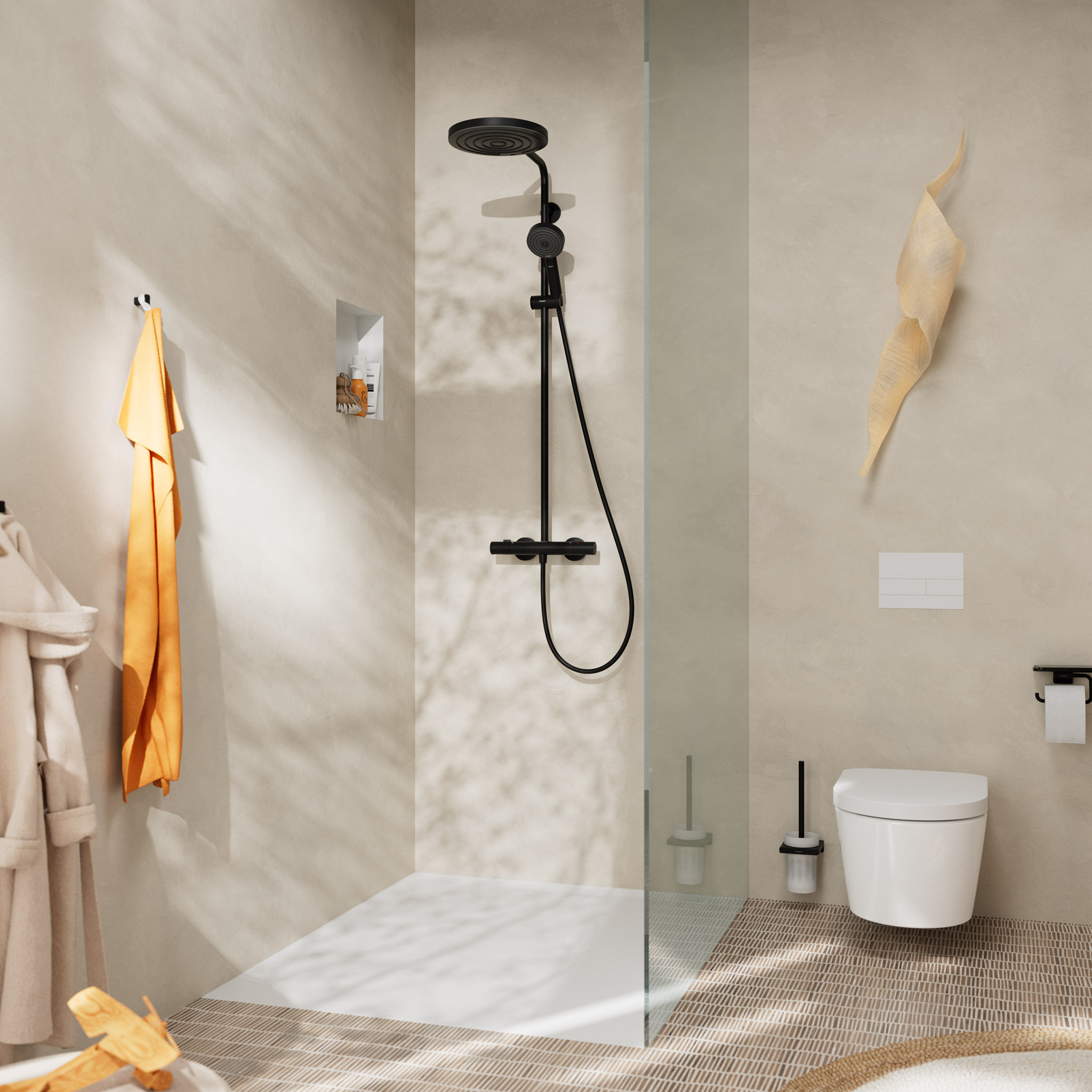Pulsify S Puro Showerpipe 260 1jet EcoSmart mit  Ecostat Fine und Handbrause 3jet Chrom