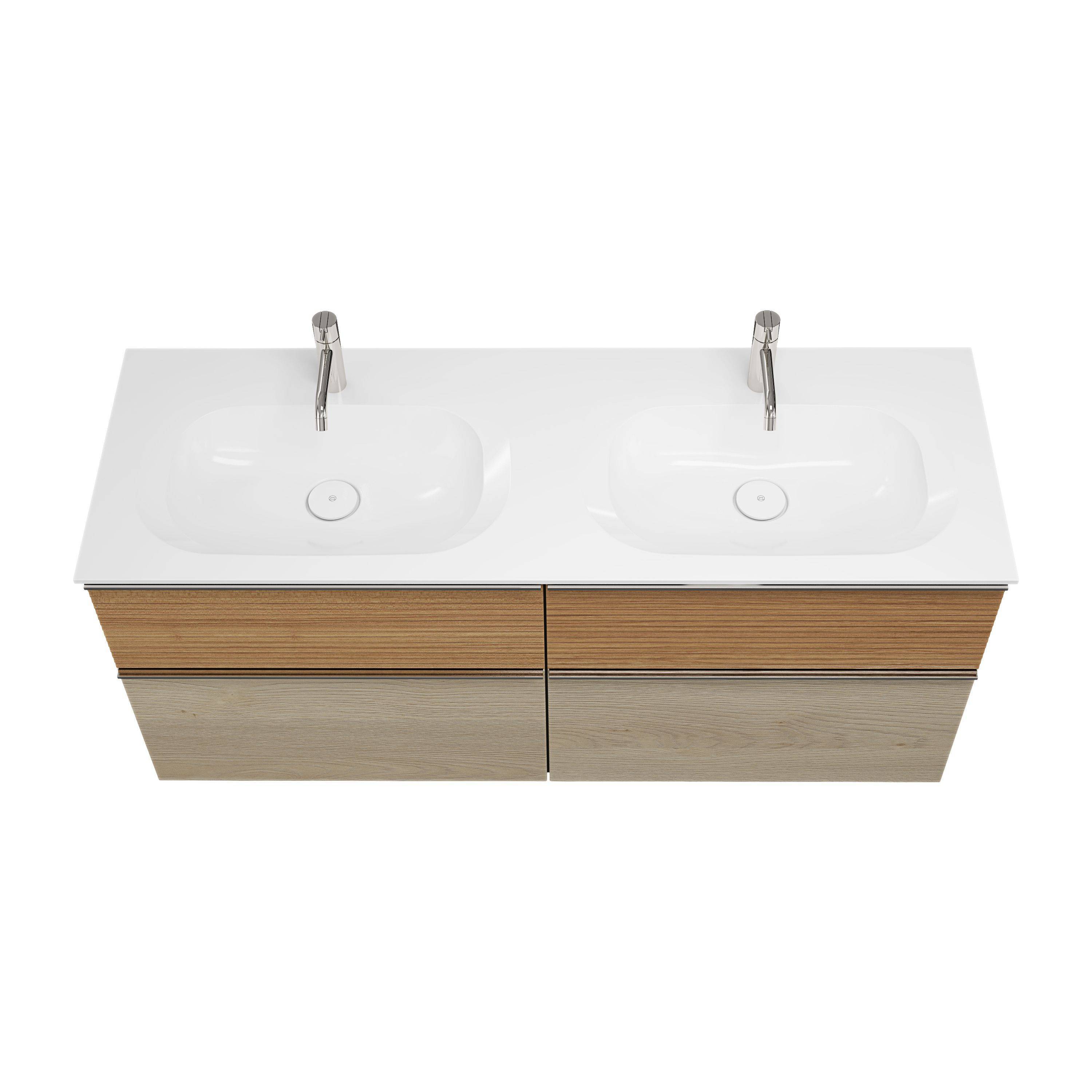 burgbad Fiumo Waschtisch mit Waschtischunterschrank Eiche Dekor Cashmere/tectona dekor zimt