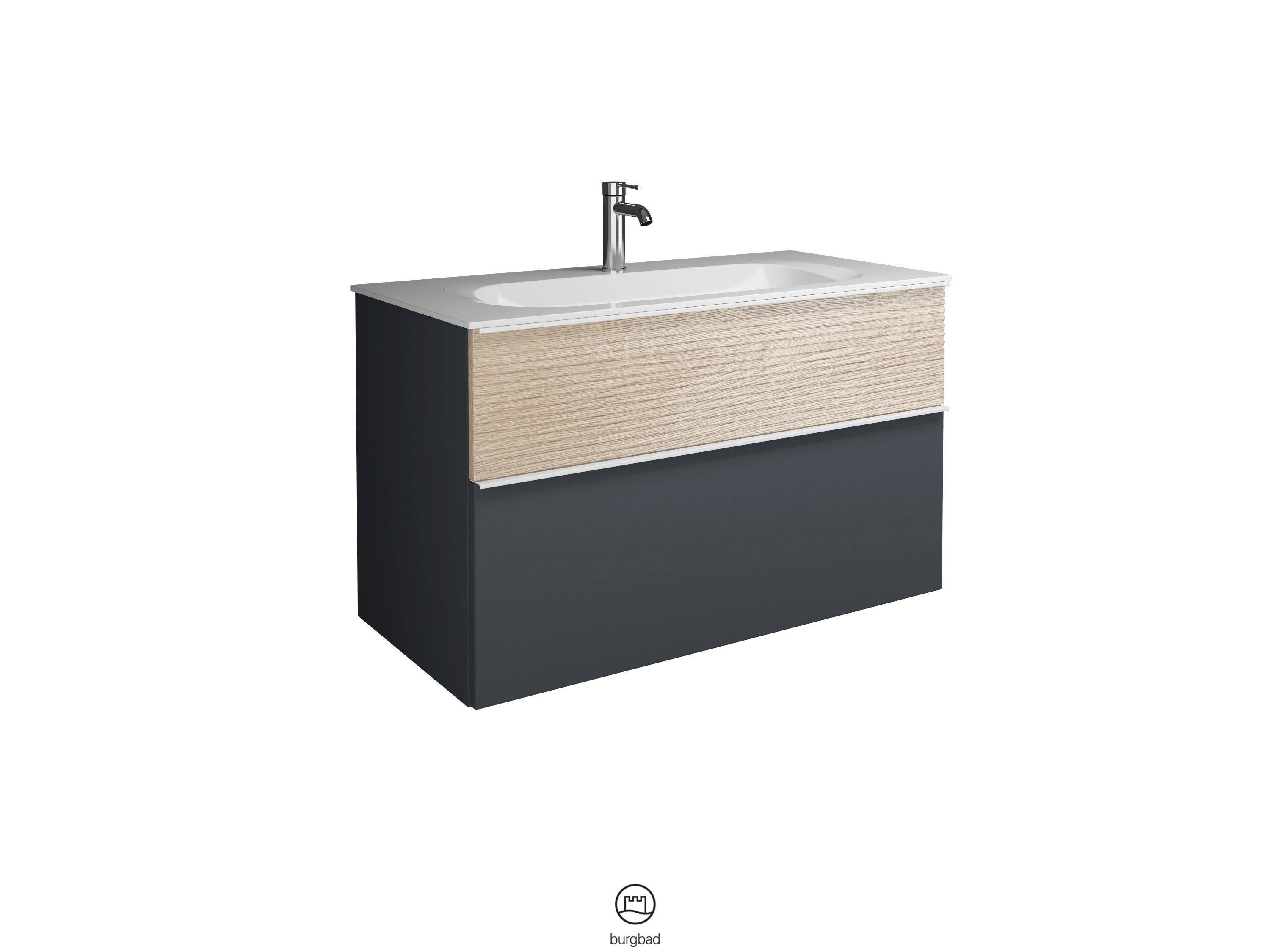 burgbad Fiumo Waschtisch mit Waschtischunterschrank Graphit Softmatt/eiche dekor cashmere