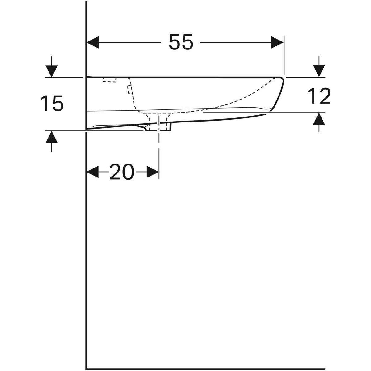 Renova Comfort Basic Waschtisch, 600 x 550mm, unterfahrbar, mit Hahnloch, mit Überlauf
