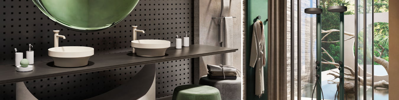 Gessi Armaturen für Waschtisch und Dusche.