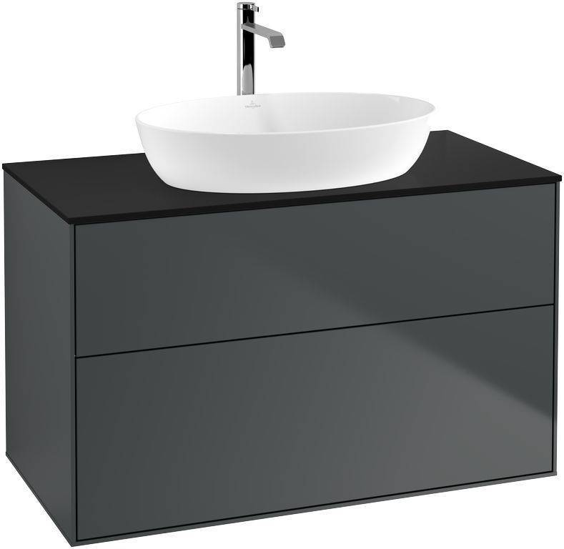 Villeroy & Boch Finion Waschtischunterschrank 1000 x 603 x 501mm, Abdeckplatte schwarz matt