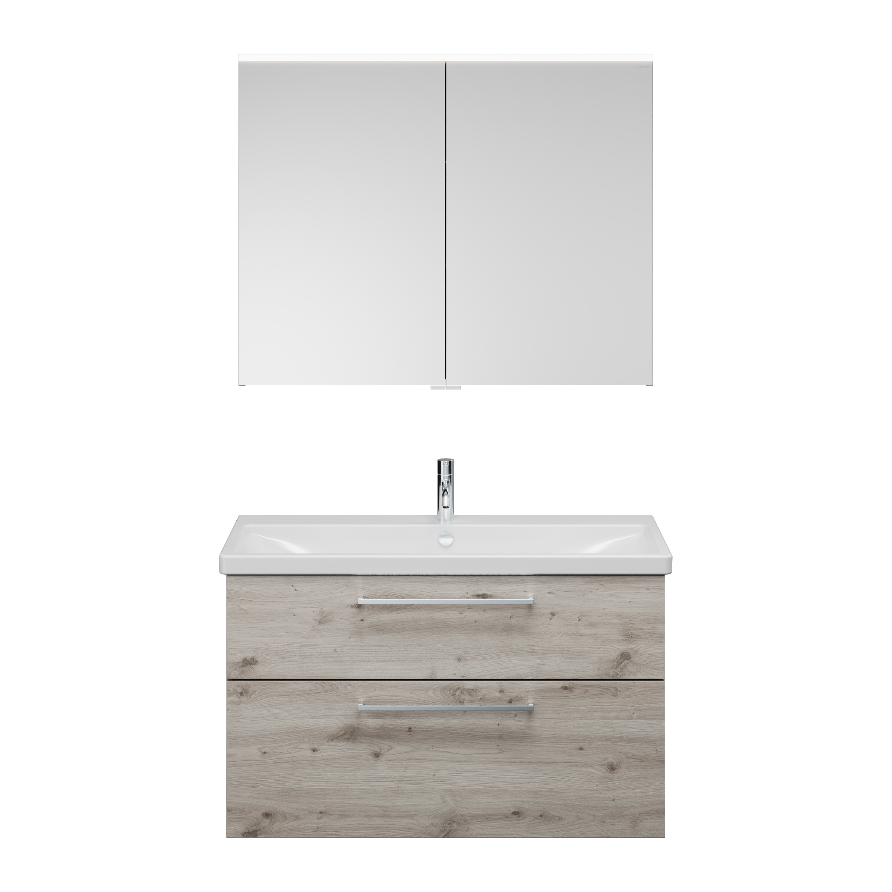 burgbad Eqio Badmöbel-Set SFAN103 Eiche Dekor Silber/Alpinweiss