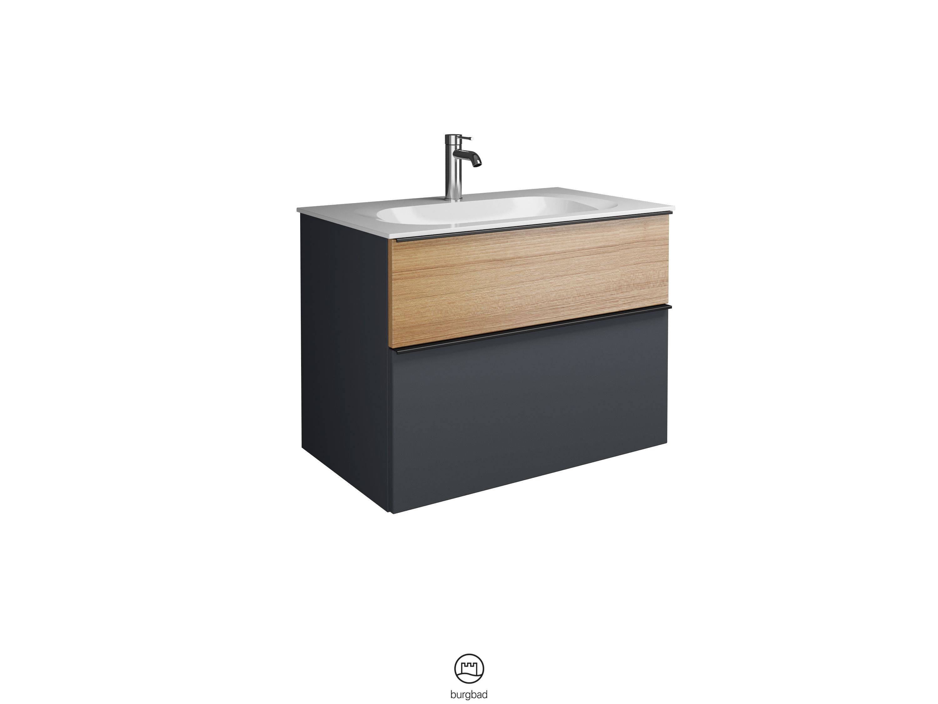 burgbad Fiumo Waschtisch mit Waschtischunterschrank Graphit Softmatt/tectona dekor zimt