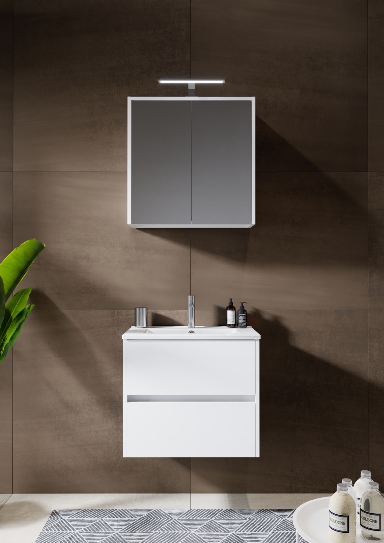 Porto Slim Badmöbel-Set 60cm mit Spiegelschrank, 38cm tief