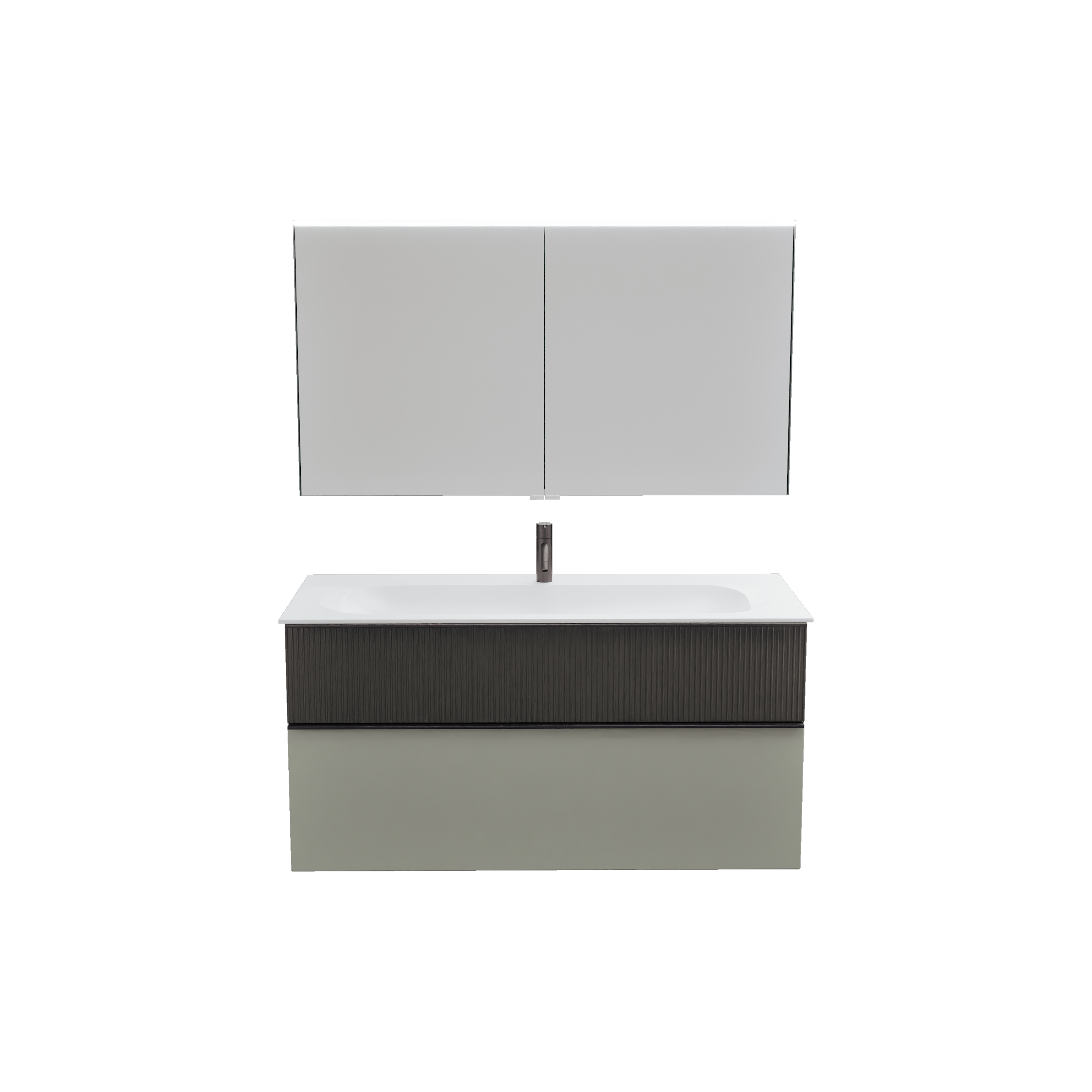 burgbad Fiumo 2.0 Badmöbel-Set 1220mm Rauchgrün Softmatt, Griff Schwarz Matt G0200