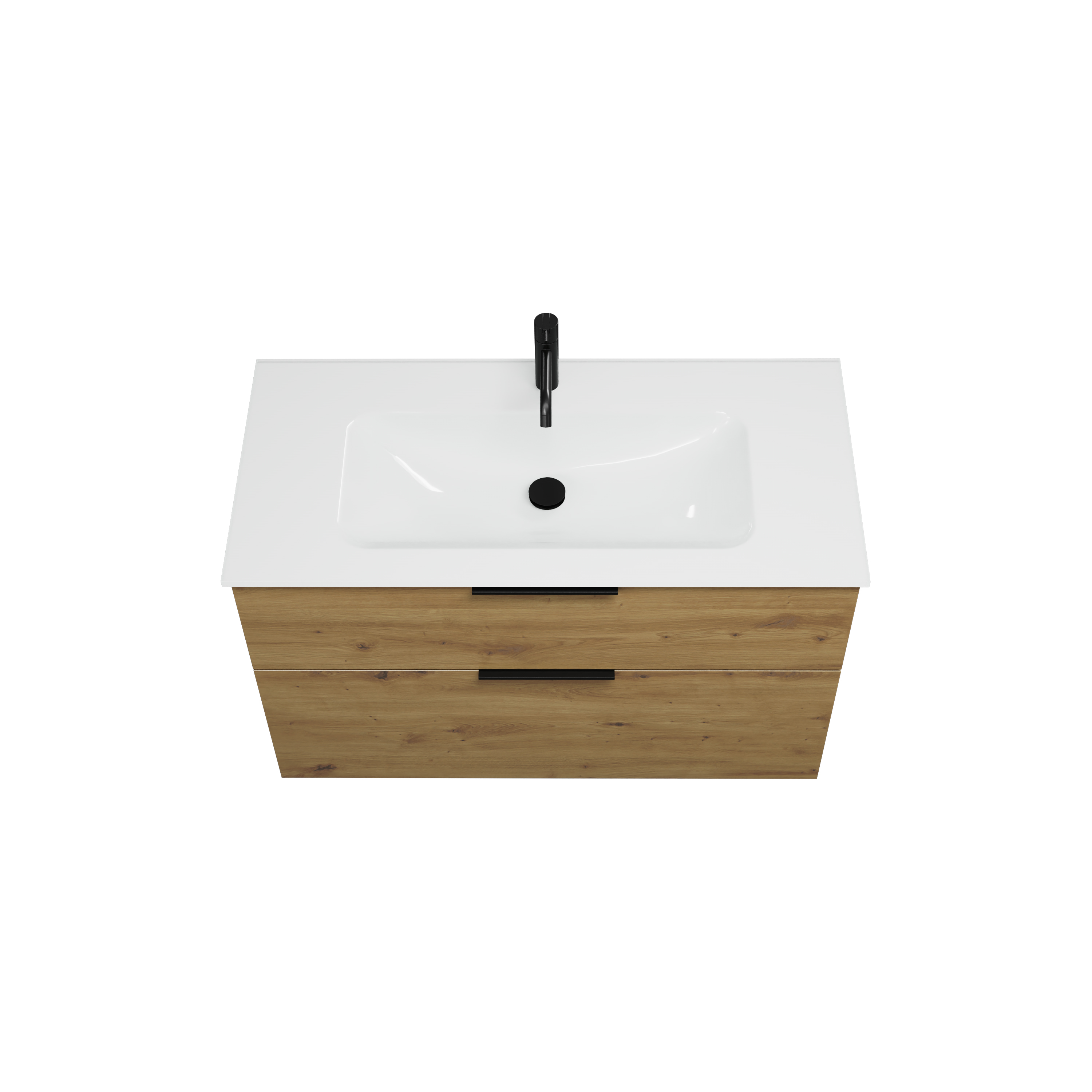 Eqio Badmöbel-Set SEYX102 mit Glas-Waschtisch, Eiche Dekor Urban/Weiß