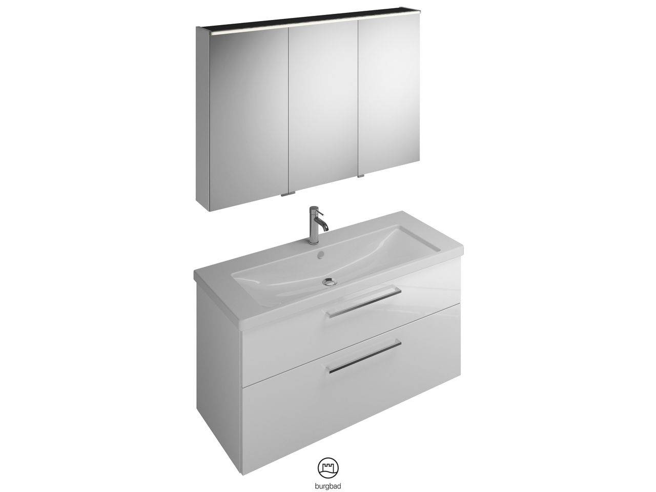 burgbad Eqio SFAN123 Badmöbel-Set mit Spiegelschrank (mittlere Tür Anschlag rechts) SPGS120 + SEYQ123