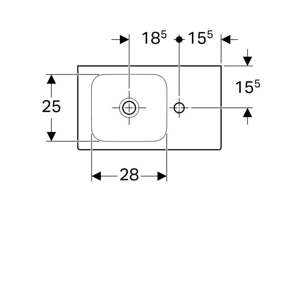 iCon xs Waschtisch, asymmetrisch, 530 x 310mm, mit Hahnloch rechts, ohne Überlauf