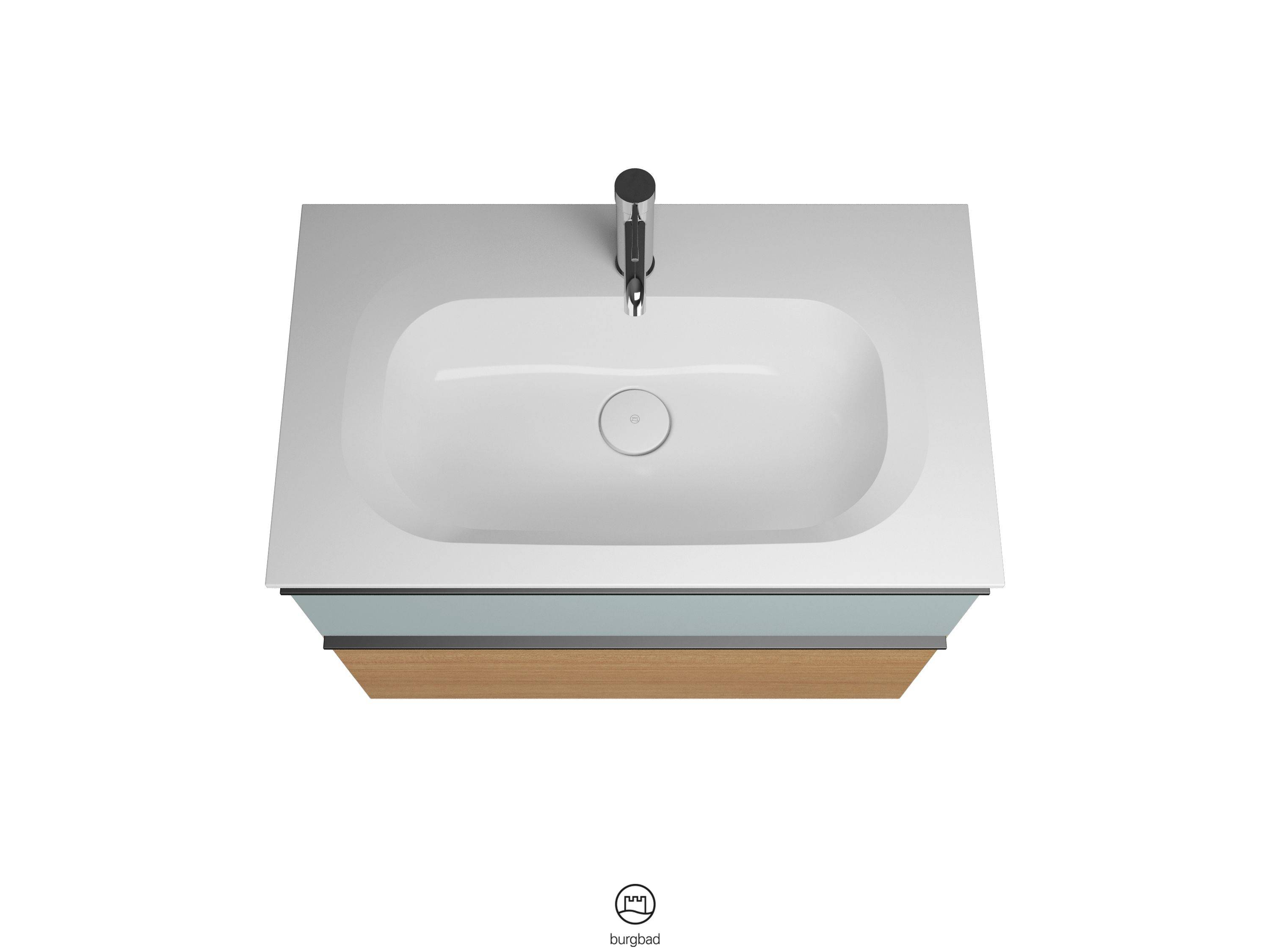 burgbad Fiumo Waschtisch mit Waschtischunterschrank Tectona Dekor Zimt/eisblau softmatt