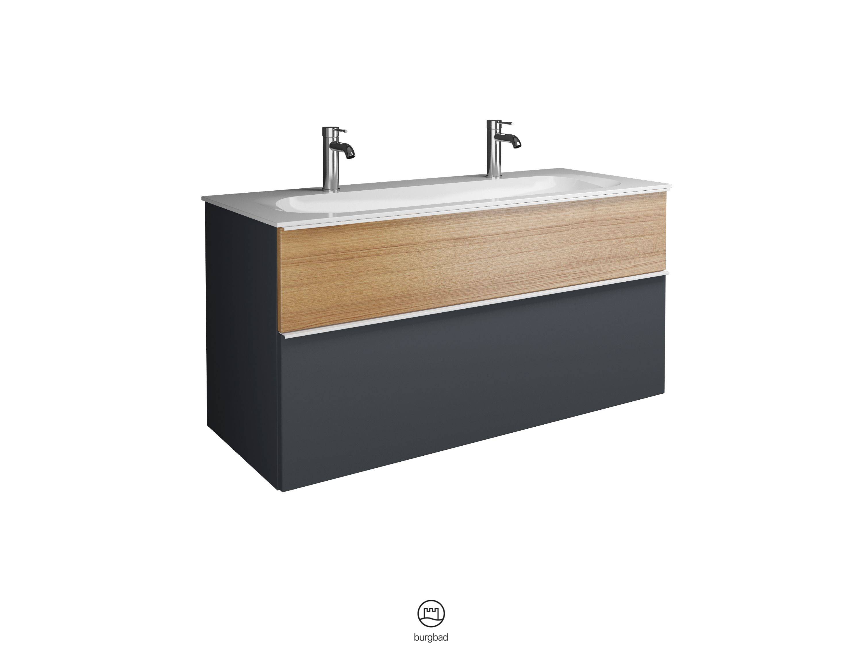 burgbad Fiumo Waschtisch mit Waschtischunterschrank Graphit Softmatt/tectona dekor zimt