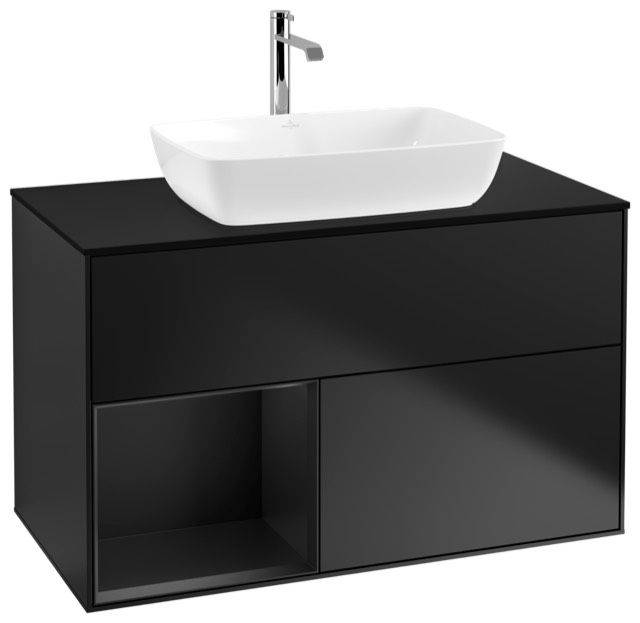 Finion Waschtischunterschrank  1000 x 603 x 501mm, Abdeckplatte schwarz matt