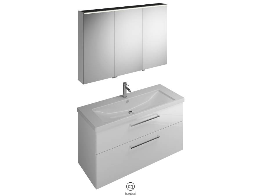 burgbad Eqio SFAN123 Badmöbel-Set mit Spiegelschrank (mittlere Tür Anschlag links) SPGS120 + SEYQ123