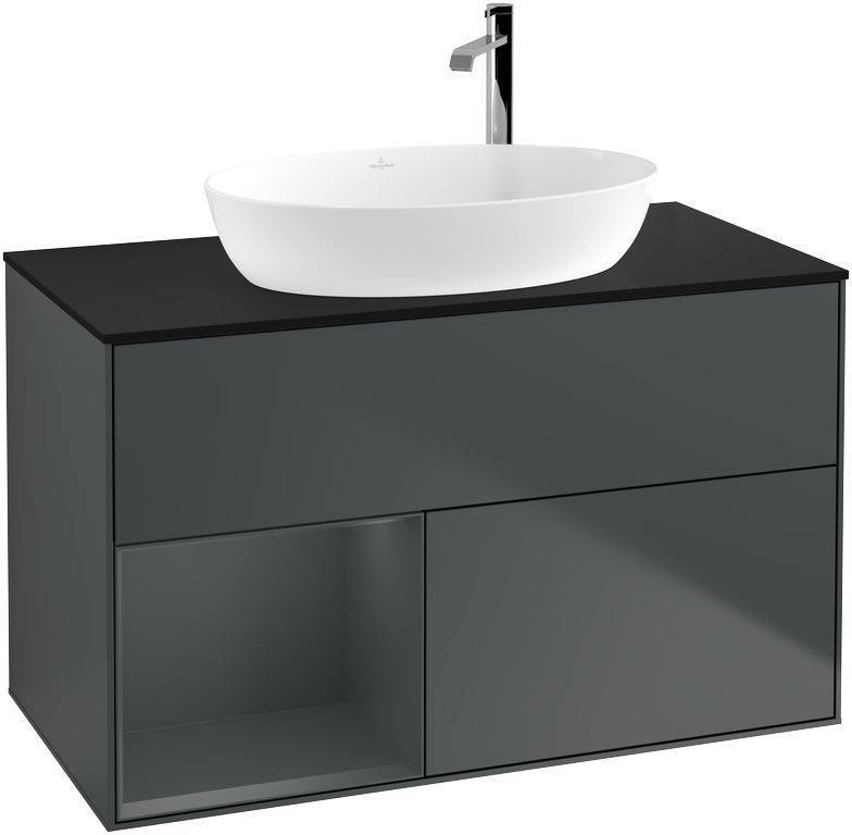 Villeroy & Boch Finion Waschtischunterschrank 1000 x 603 x 501mm, Abdeckplatte schwarz matt