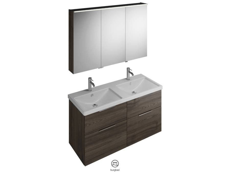 burgbad Eqio SFAQ123 Badmöbel-Set mit Spiegelschrank (mittlere Tür Anschlag links) SPGS120 + SEYT123