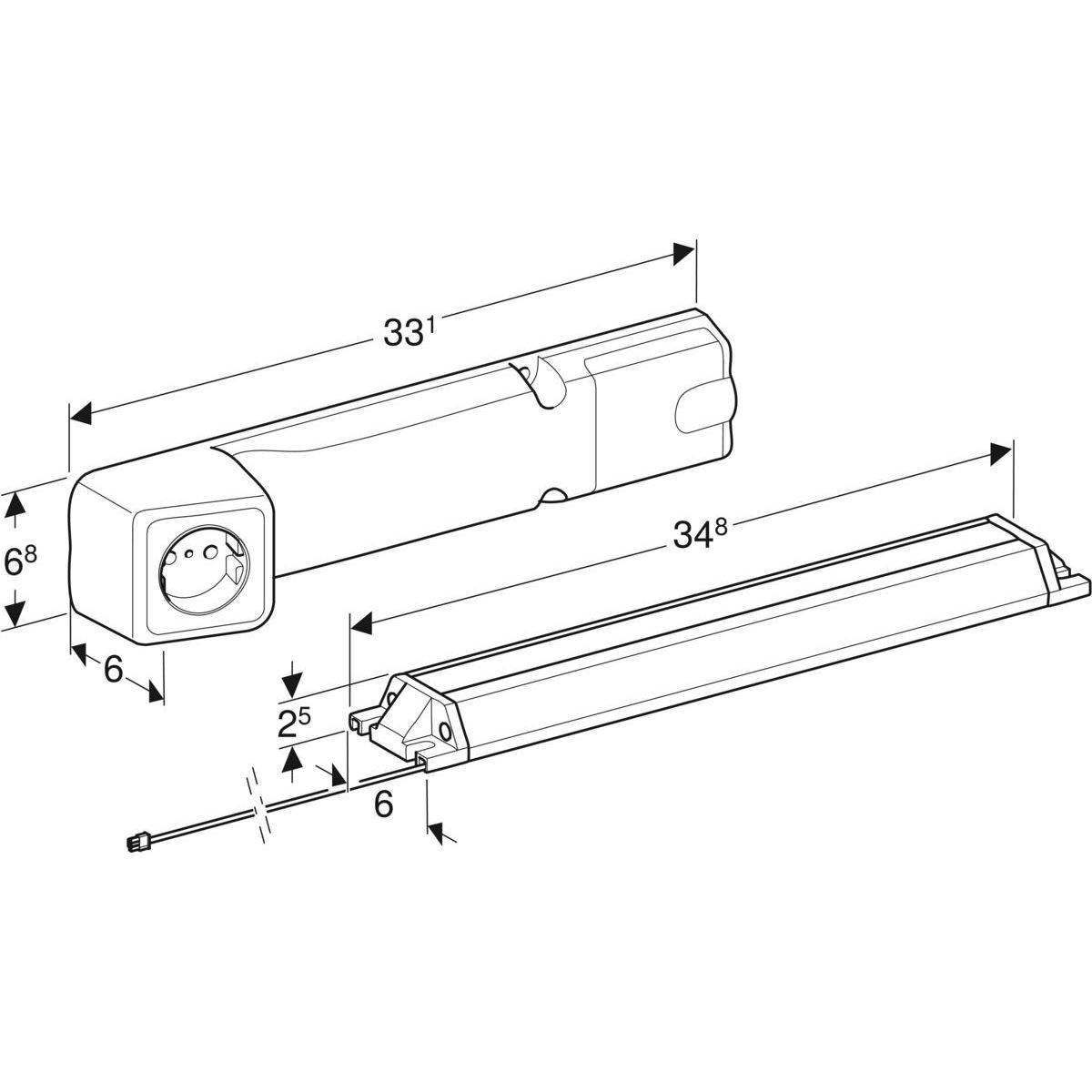 Socket element with comfort light module for furniture 60cm