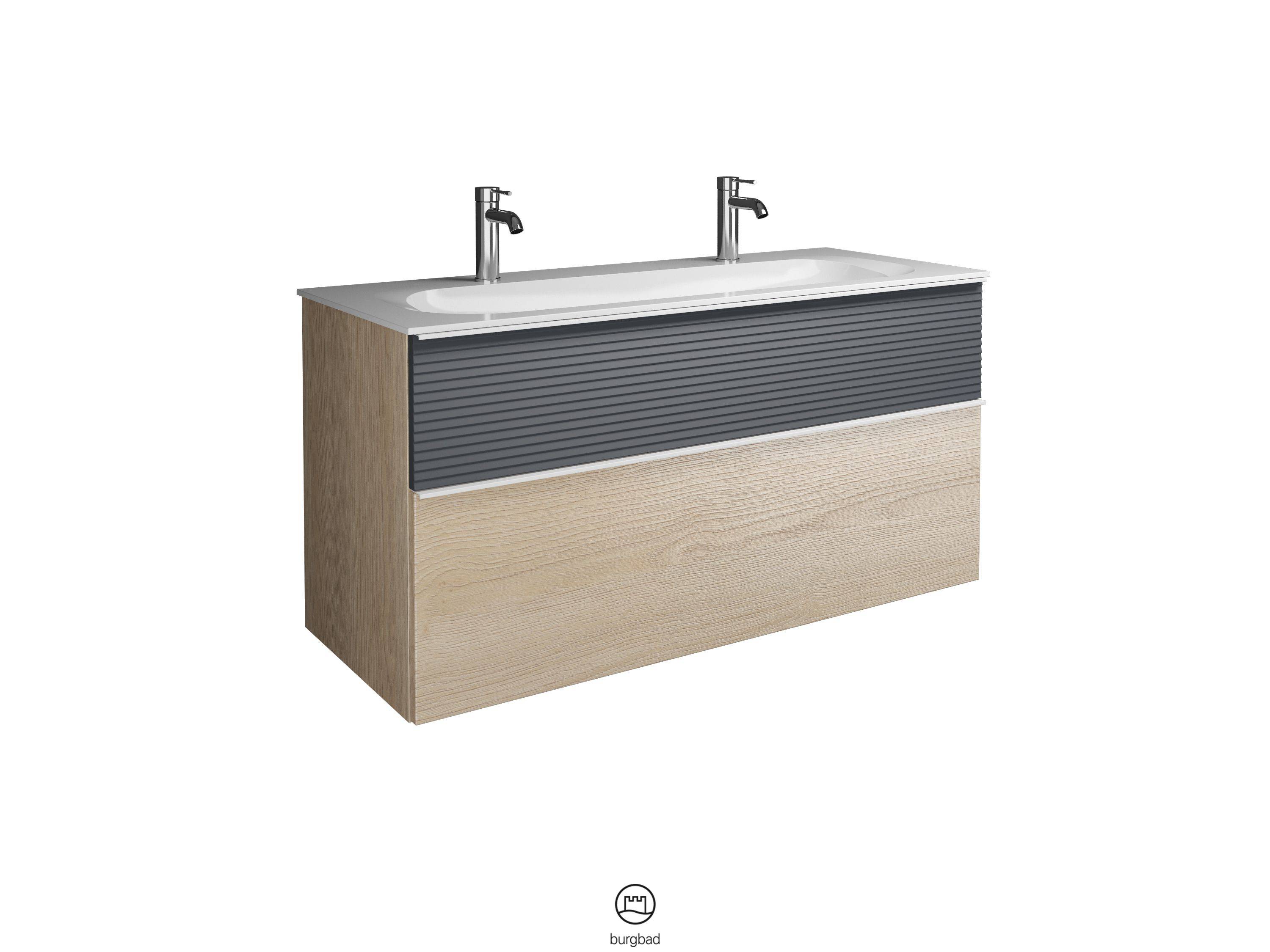 burgbad Fiumo Waschtisch mit Waschtischunterschrank Eiche Dekor Cashmere/graphit softmatt
