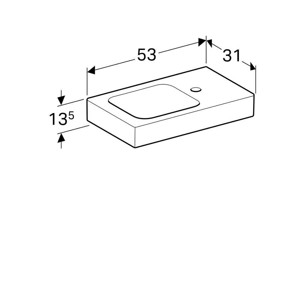 iCon xs Waschtisch, asymmetrisch, 530 x 310mm, mit Hahnloch rechts, ohne Überlauf