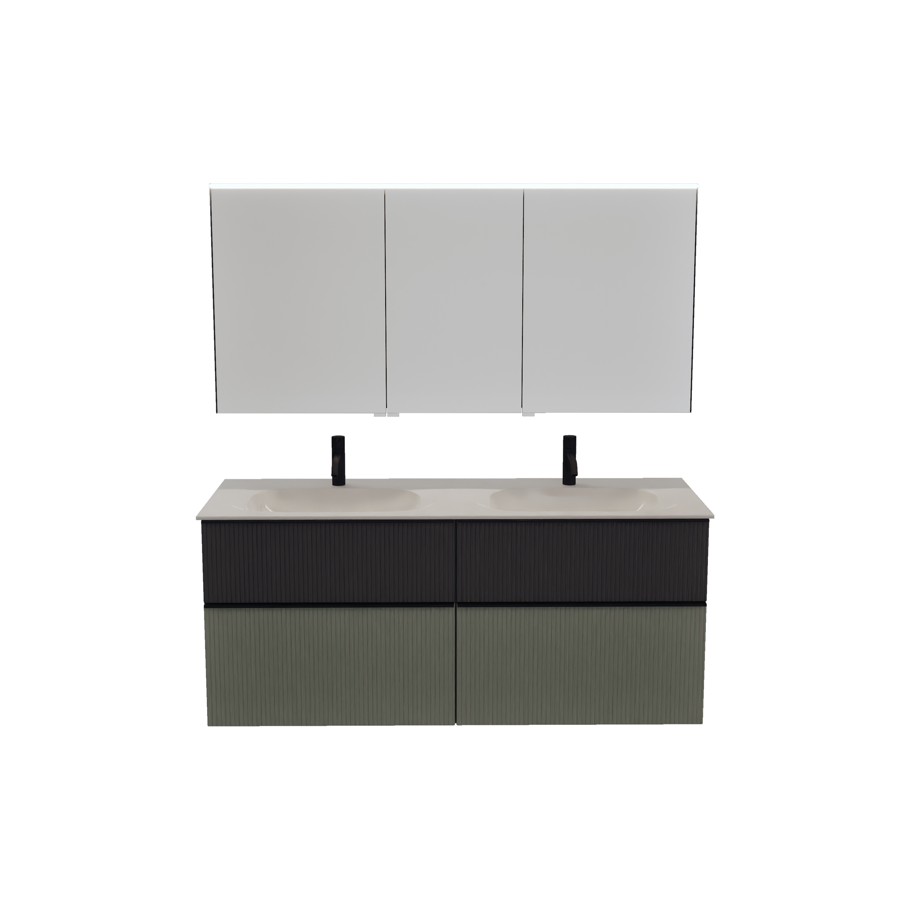 burgbad Fiumo 2.0 Badmöbel-Set 1420mm Rauchgrün Softmatt, Griff Schwarz Matt G0200