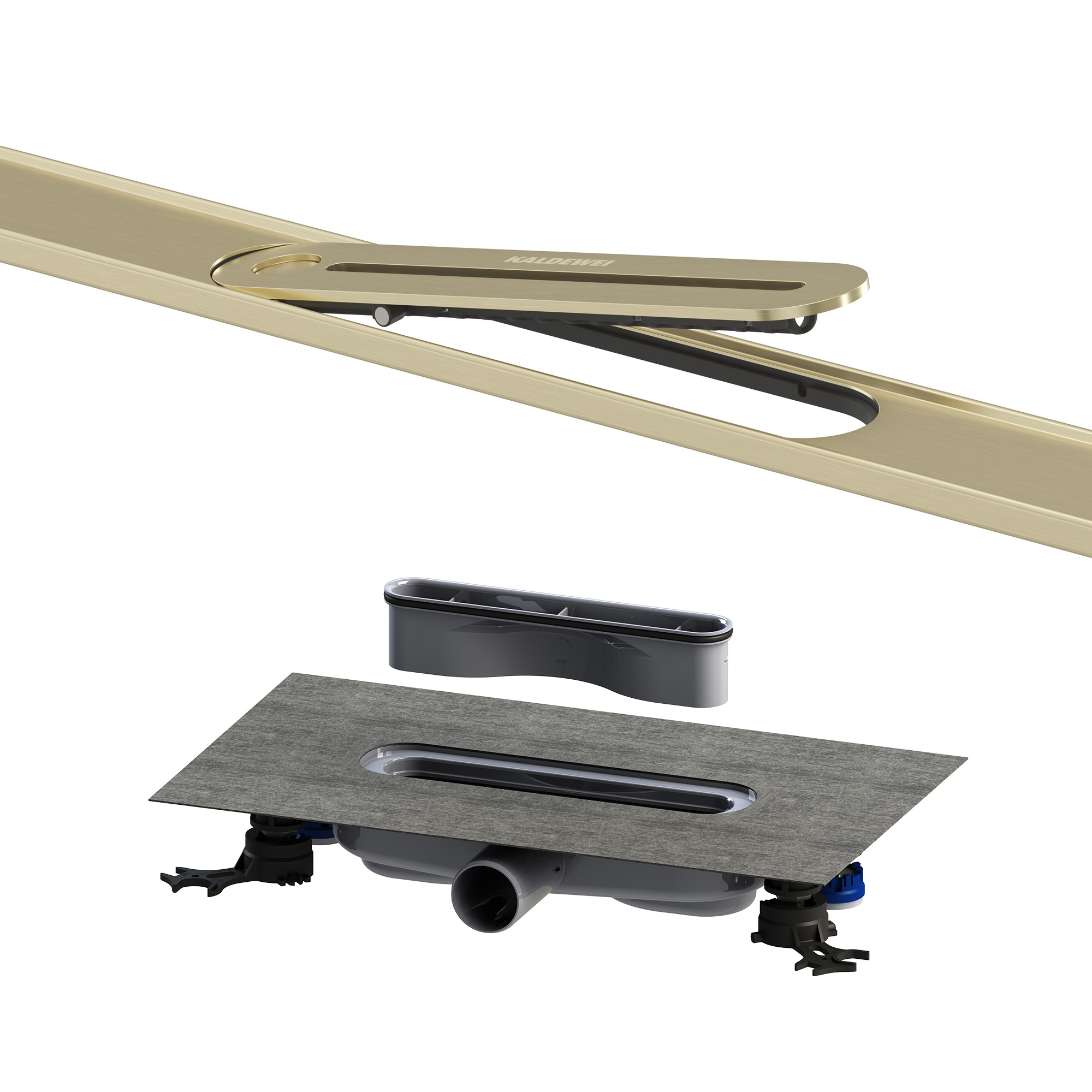 Flowline Zero Duschrinnen-Set mit FlowDrain Flat,  1200mm, champagner gebürstet