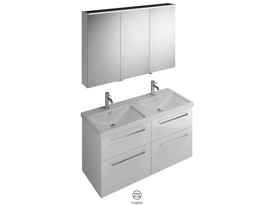 burgbad Eqio SFAQ123 Badmöbel-Set mit Spiegelschrank (mittlere Tür Anschlag links) SPGS120 + SEYT123