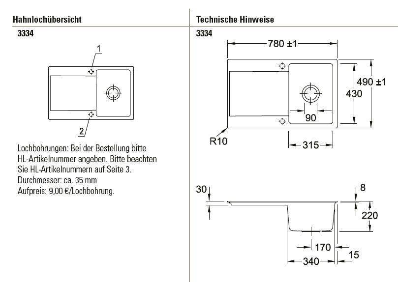 Siluet 45 Flat Küchenspüle, mit Ablaufgarnitur mit Handbetätigung, 780 x 490mm