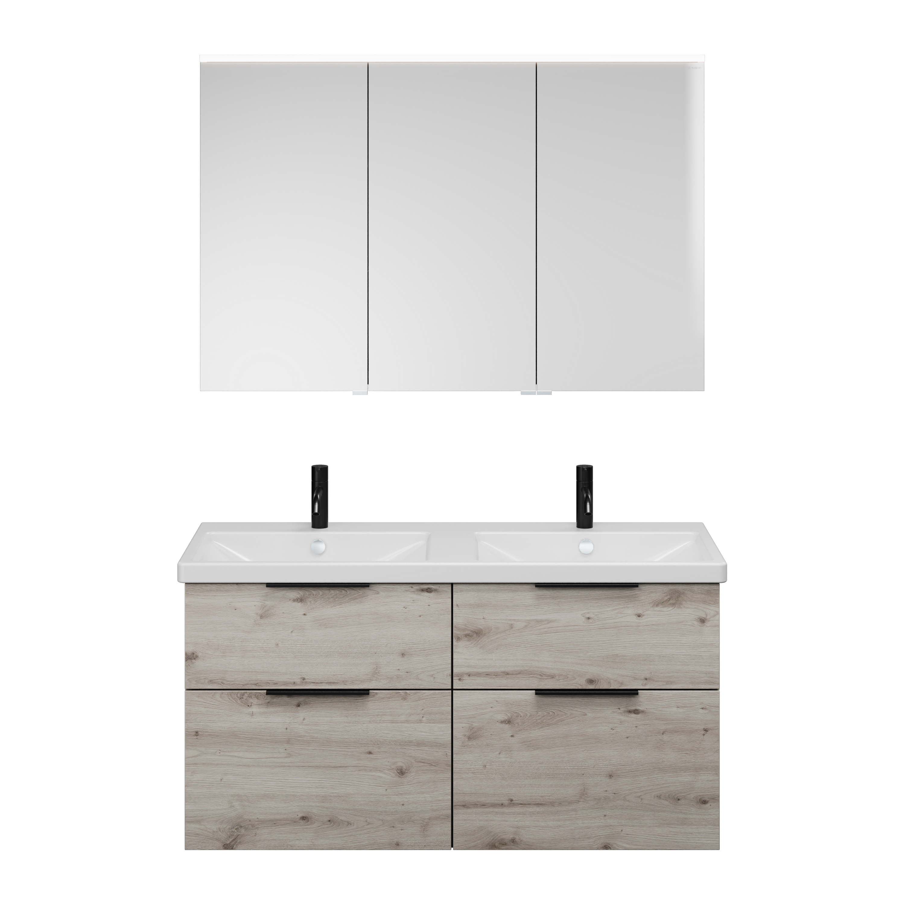 burgbad Eqio Badmöbel-Set SFAQ123R Eiche Dekor Silber/Alpinweiss