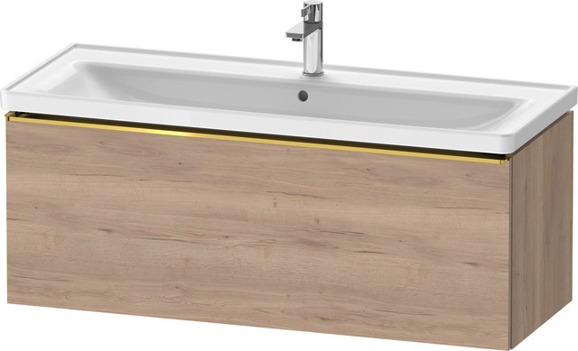 Duravit D-Neo Waschtischunterbau wandhängend mit Möbelgriff Gold poliert